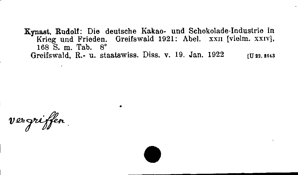 [Katalogkarte Dissertationenkatalog bis 1980]