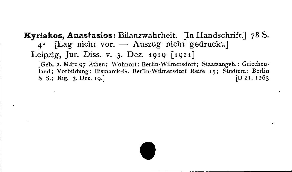 [Katalogkarte Dissertationenkatalog bis 1980]