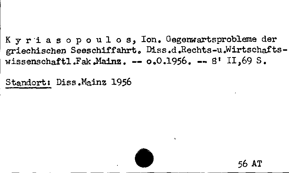 [Katalogkarte Dissertationenkatalog bis 1980]