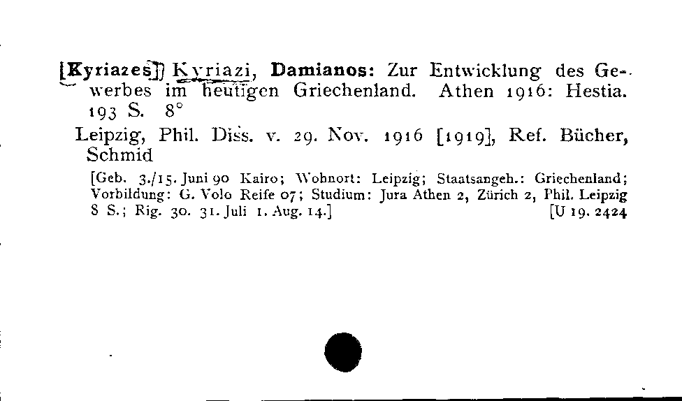 [Katalogkarte Dissertationenkatalog bis 1980]