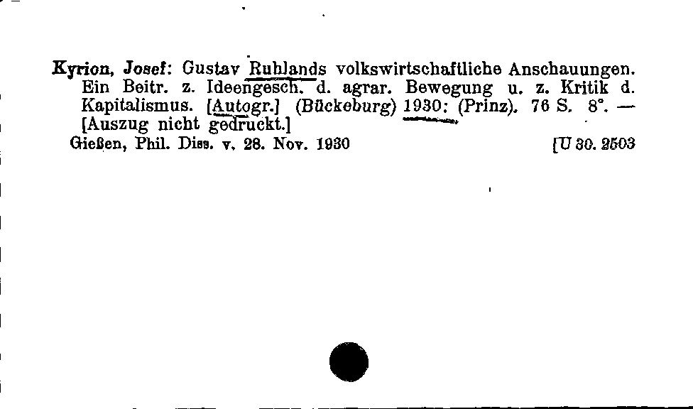 [Katalogkarte Dissertationenkatalog bis 1980]