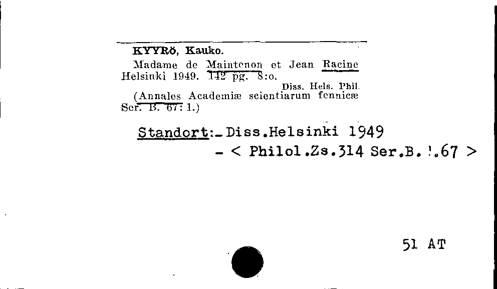 [Katalogkarte Dissertationenkatalog bis 1980]