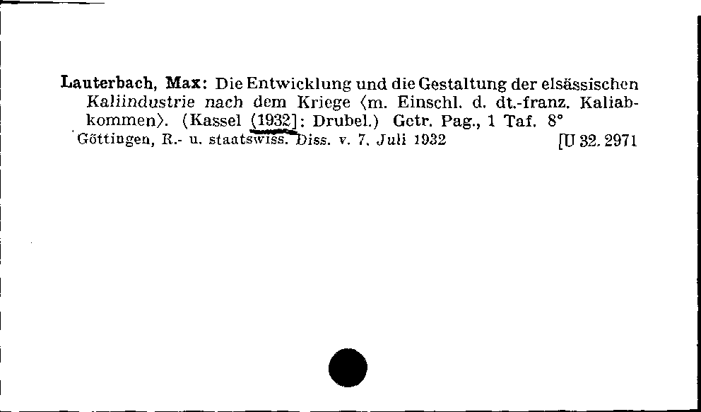 [Katalogkarte Dissertationenkatalog bis 1980]