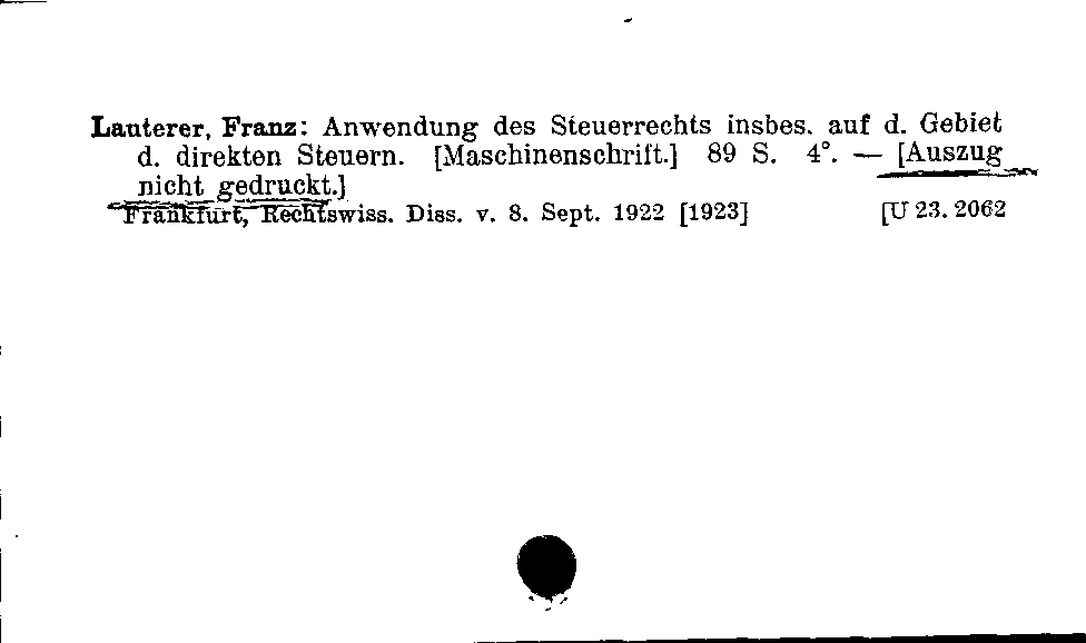 [Katalogkarte Dissertationenkatalog bis 1980]