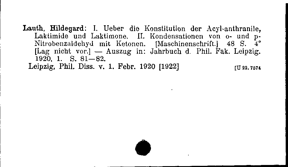 [Katalogkarte Dissertationenkatalog bis 1980]