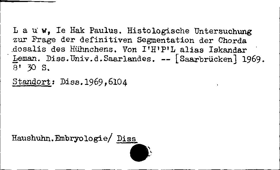 [Katalogkarte Dissertationenkatalog bis 1980]