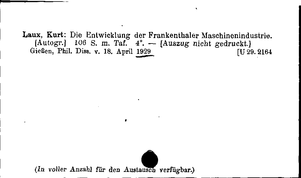 [Katalogkarte Dissertationenkatalog bis 1980]