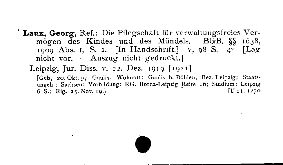 [Katalogkarte Dissertationenkatalog bis 1980]