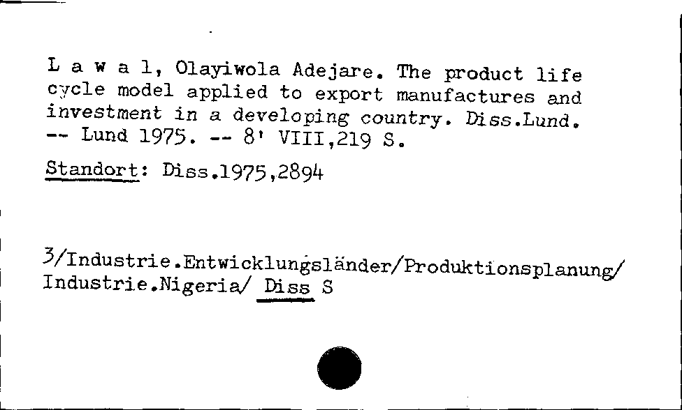 [Katalogkarte Dissertationenkatalog bis 1980]