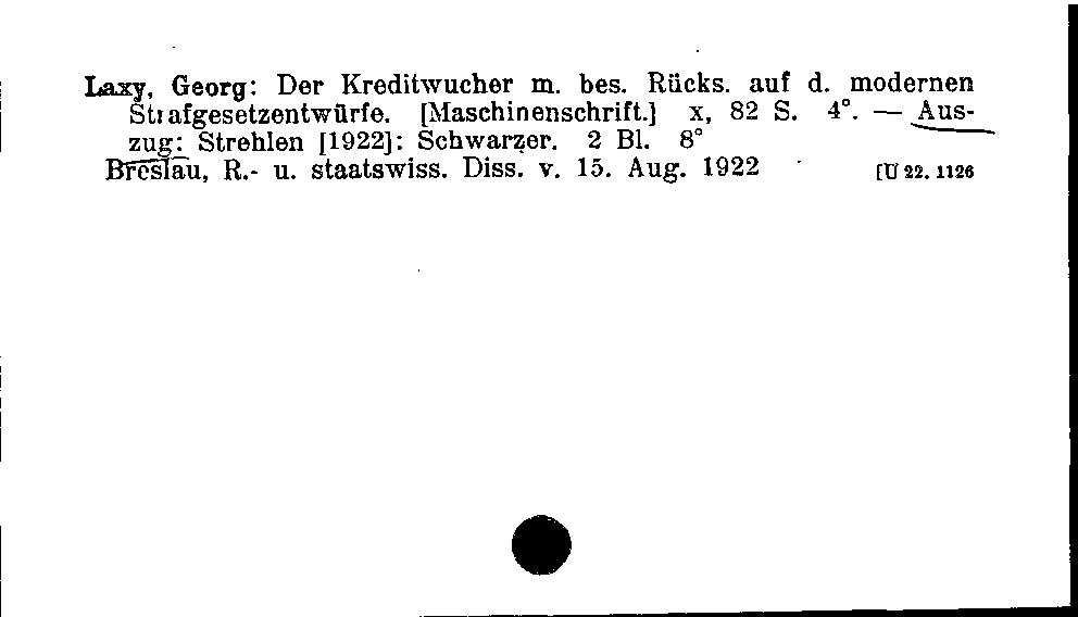 [Katalogkarte Dissertationenkatalog bis 1980]