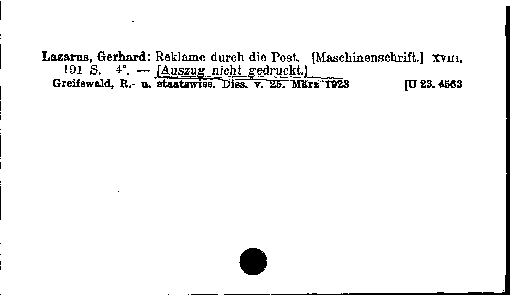 [Katalogkarte Dissertationenkatalog bis 1980]