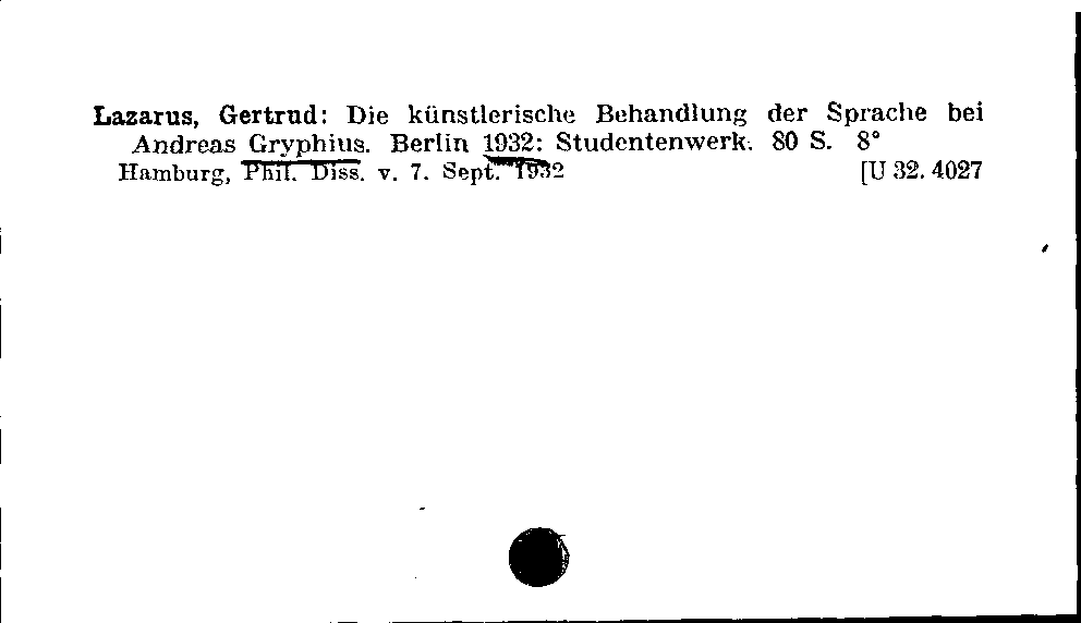 [Katalogkarte Dissertationenkatalog bis 1980]