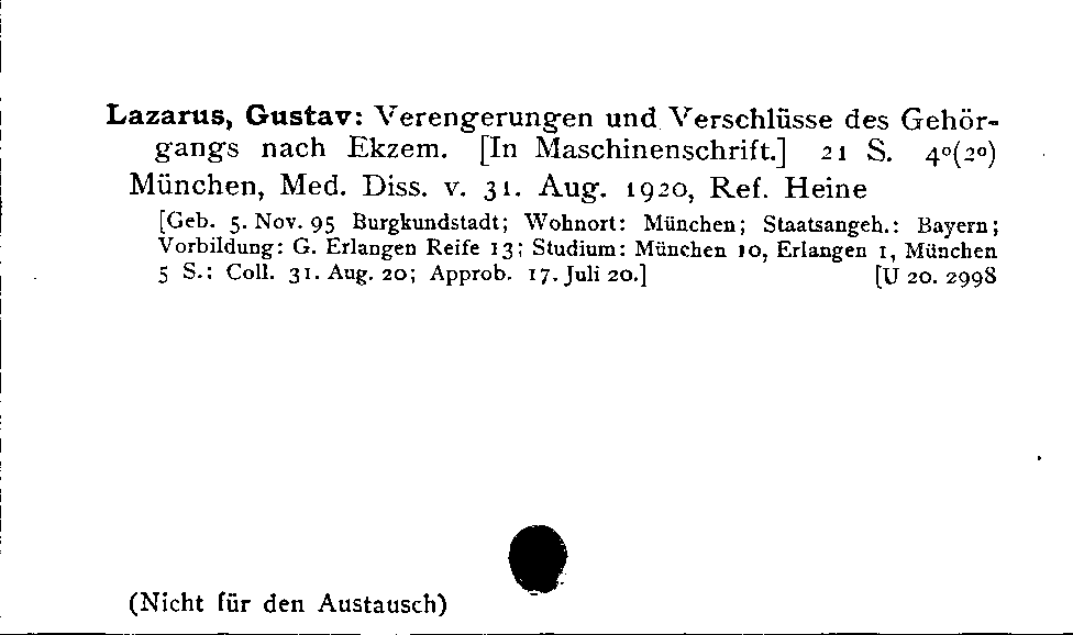 [Katalogkarte Dissertationenkatalog bis 1980]