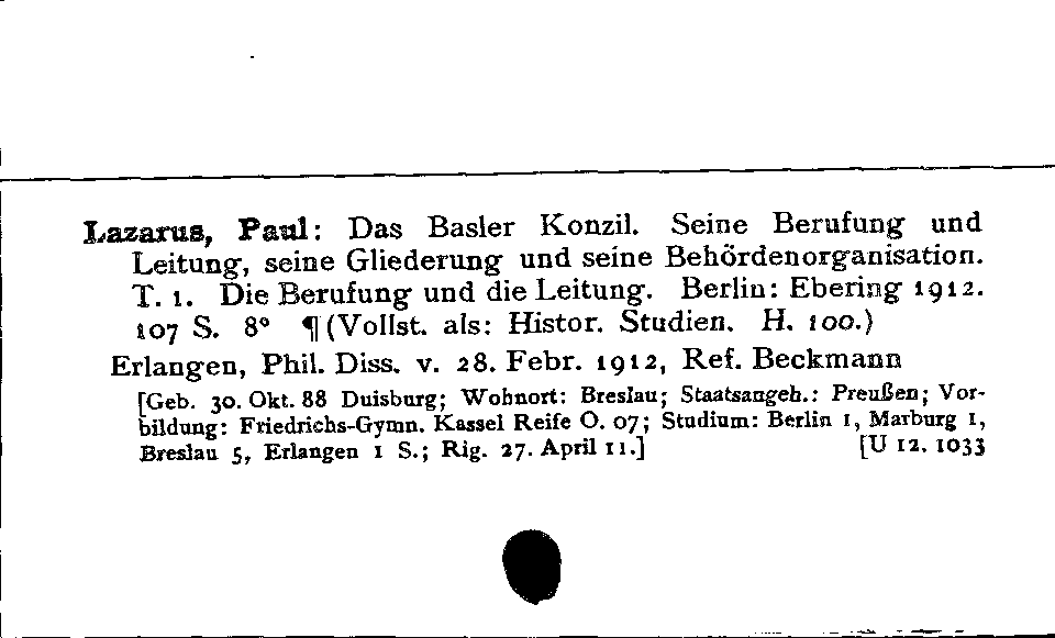 [Katalogkarte Dissertationenkatalog bis 1980]