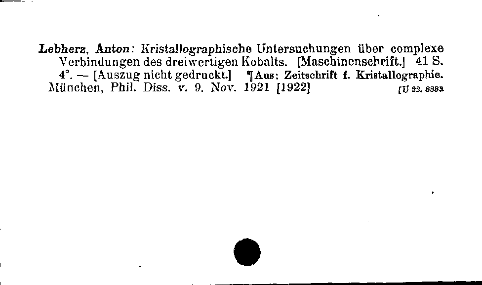 [Katalogkarte Dissertationenkatalog bis 1980]