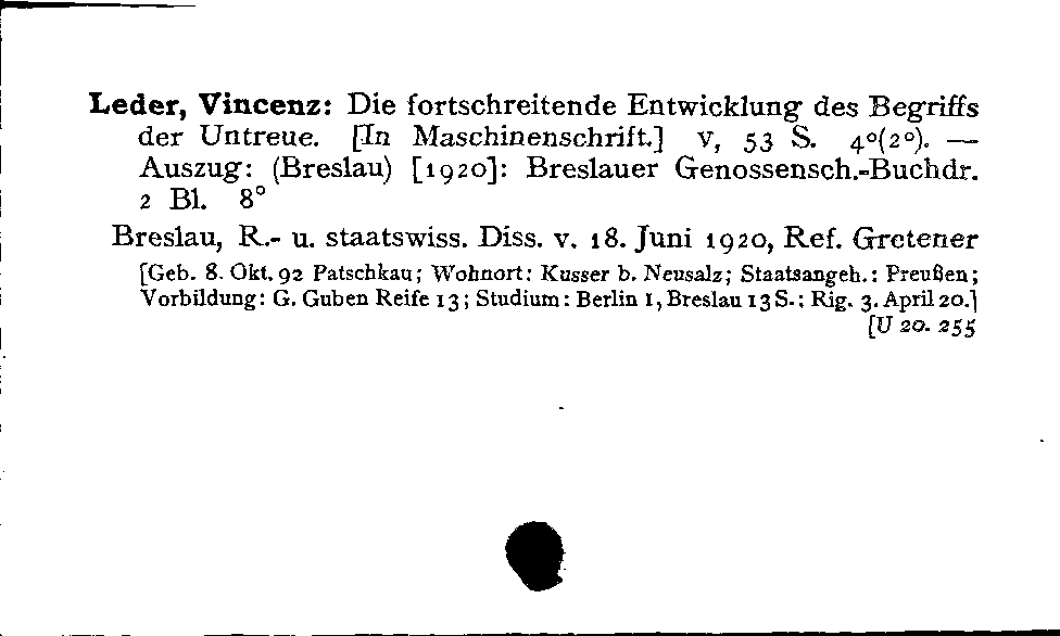 [Katalogkarte Dissertationenkatalog bis 1980]