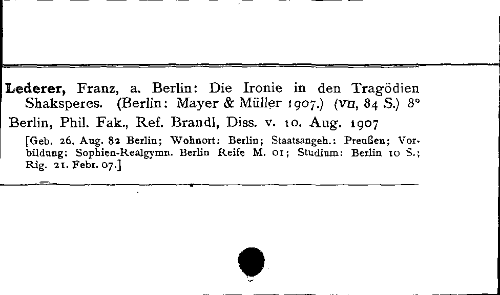 [Katalogkarte Dissertationenkatalog bis 1980]