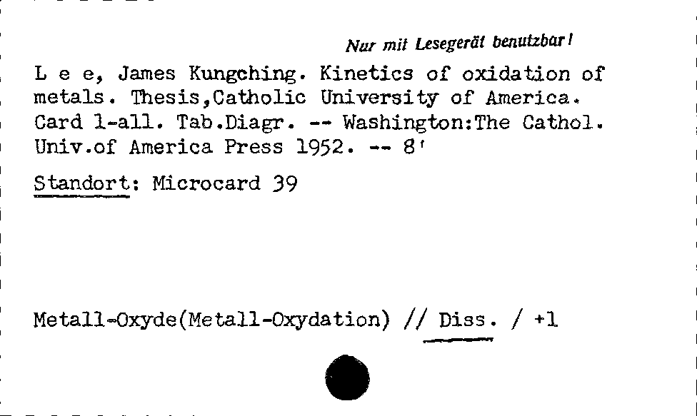 [Katalogkarte Dissertationenkatalog bis 1980]