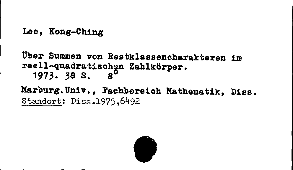 [Katalogkarte Dissertationenkatalog bis 1980]