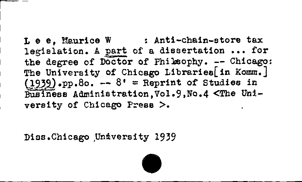 [Katalogkarte Dissertationenkatalog bis 1980]