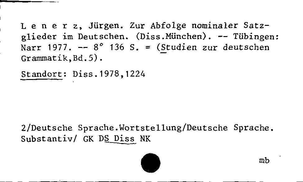 [Katalogkarte Dissertationenkatalog bis 1980]