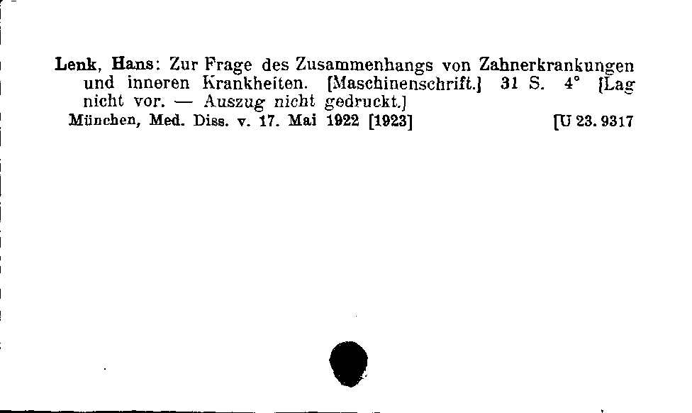 [Katalogkarte Dissertationenkatalog bis 1980]