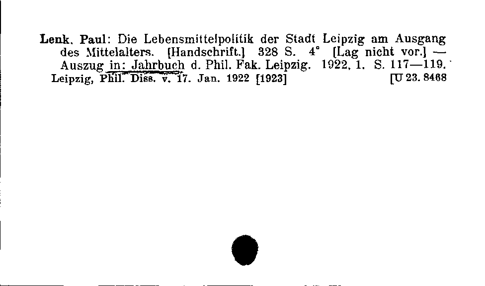 [Katalogkarte Dissertationenkatalog bis 1980]