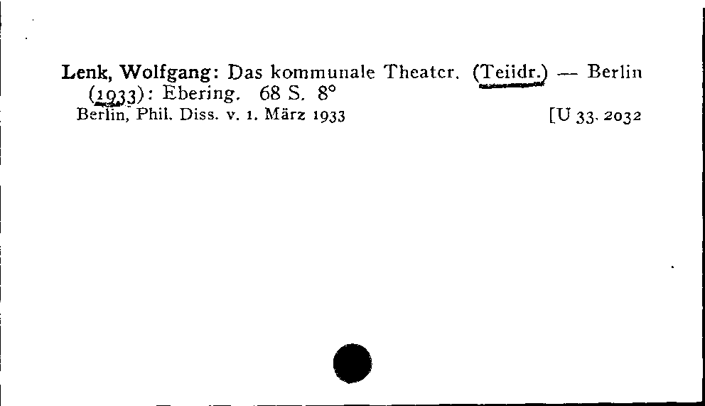 [Katalogkarte Dissertationenkatalog bis 1980]