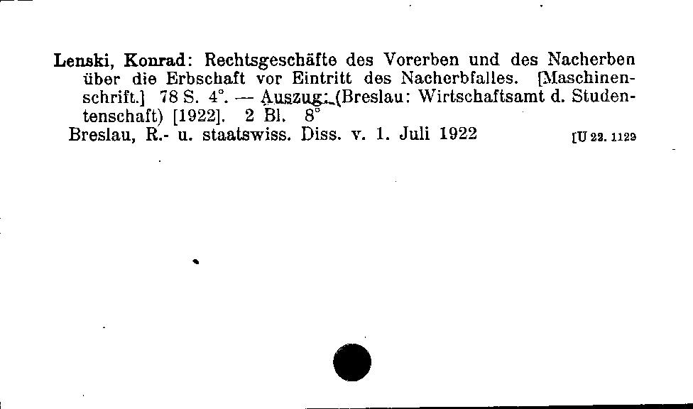 [Katalogkarte Dissertationenkatalog bis 1980]