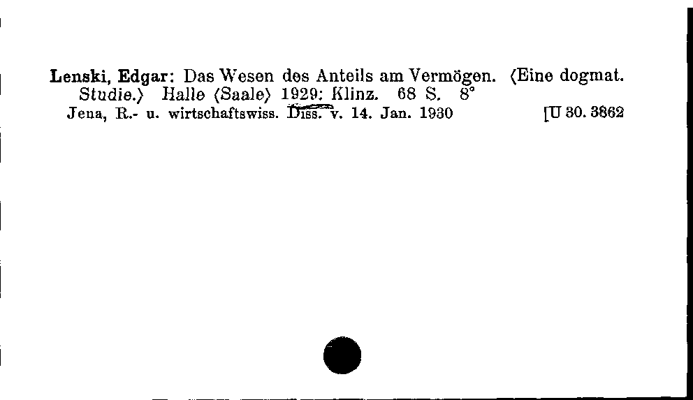 [Katalogkarte Dissertationenkatalog bis 1980]