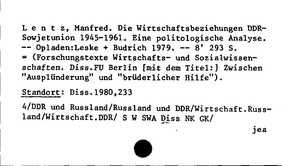 [Katalogkarte Dissertationenkatalog bis 1980]