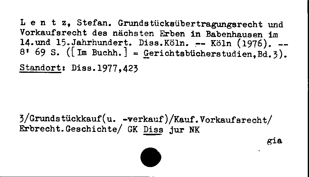 [Katalogkarte Dissertationenkatalog bis 1980]