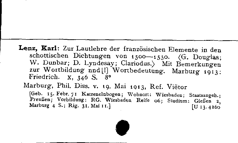 [Katalogkarte Dissertationenkatalog bis 1980]