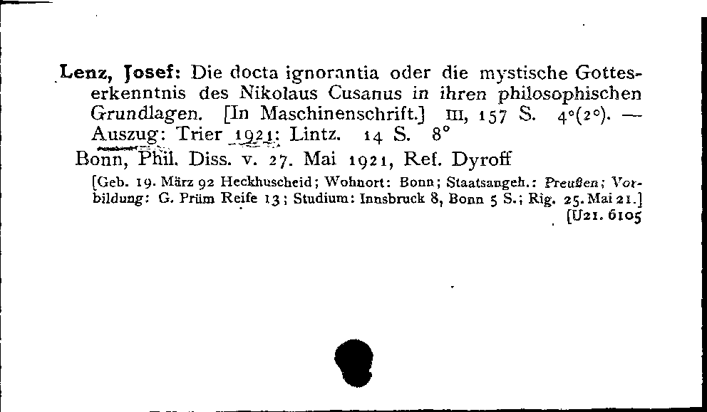 [Katalogkarte Dissertationenkatalog bis 1980]