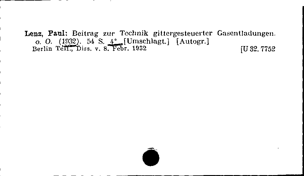 [Katalogkarte Dissertationenkatalog bis 1980]