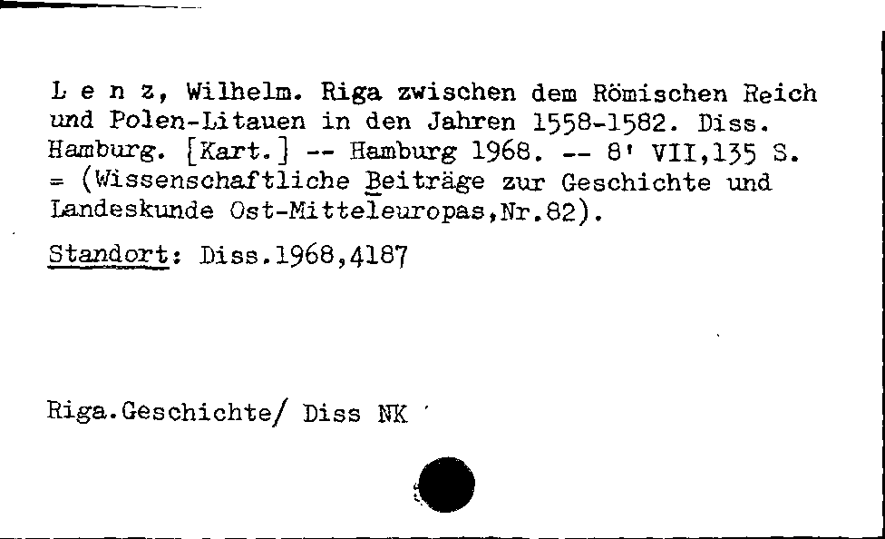 [Katalogkarte Dissertationenkatalog bis 1980]