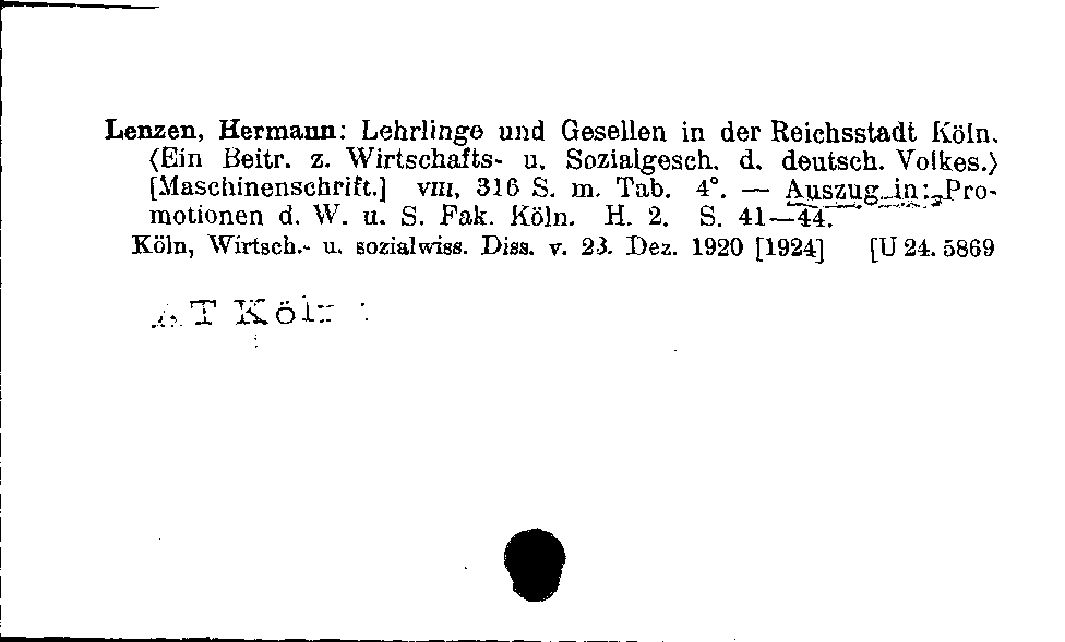 [Katalogkarte Dissertationenkatalog bis 1980]