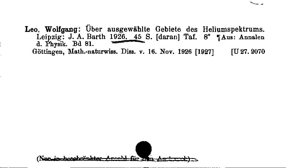 [Katalogkarte Dissertationenkatalog bis 1980]