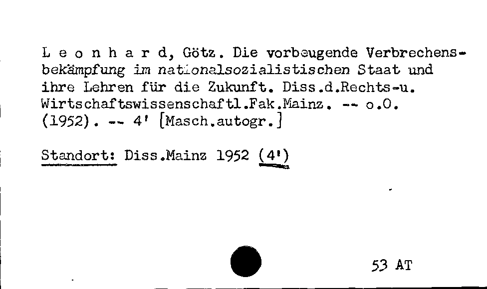 [Katalogkarte Dissertationenkatalog bis 1980]