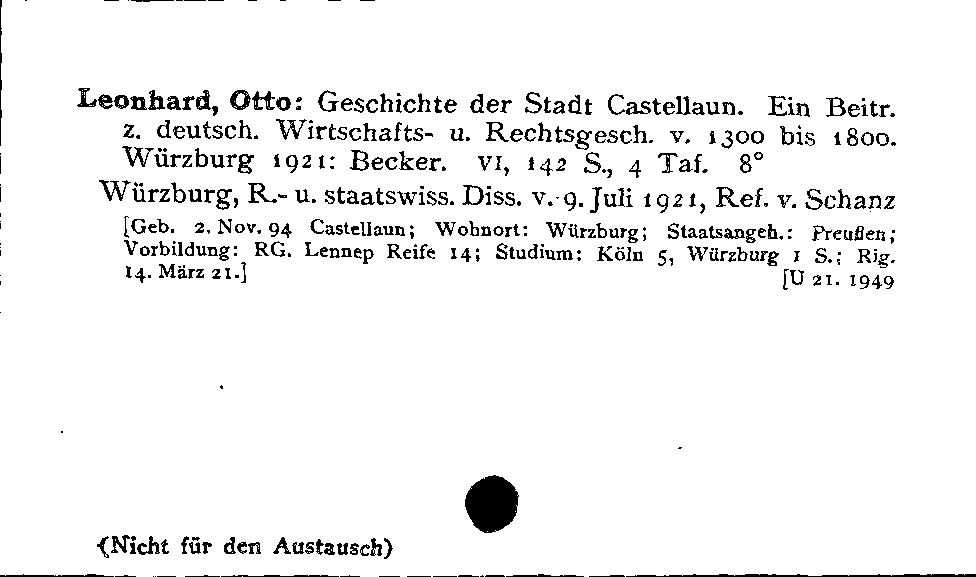 [Katalogkarte Dissertationenkatalog bis 1980]