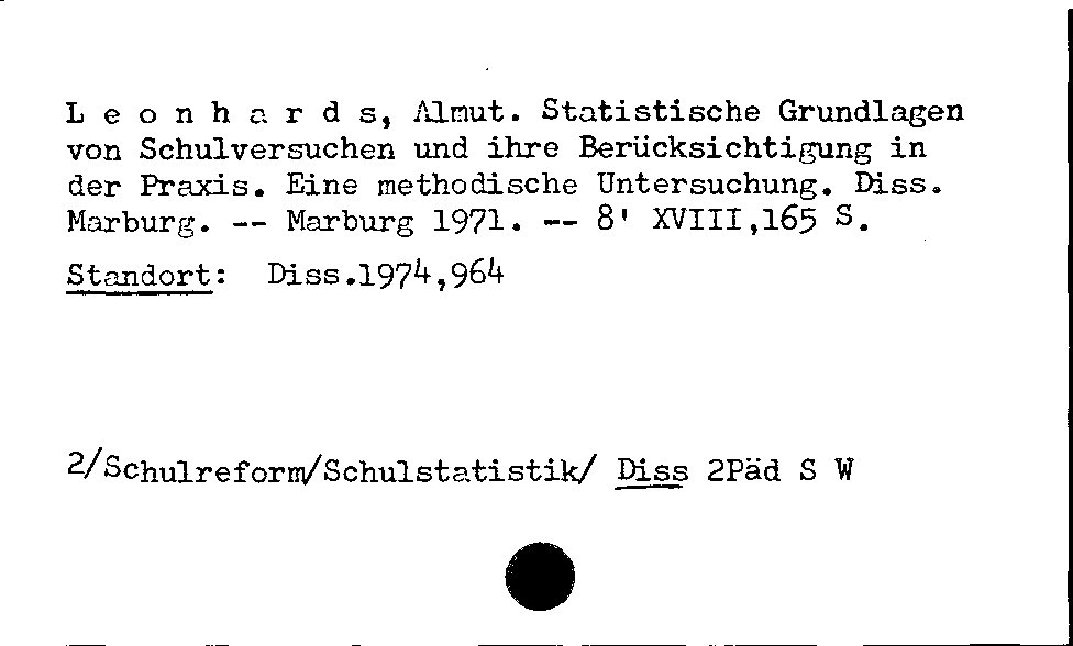 [Katalogkarte Dissertationenkatalog bis 1980]