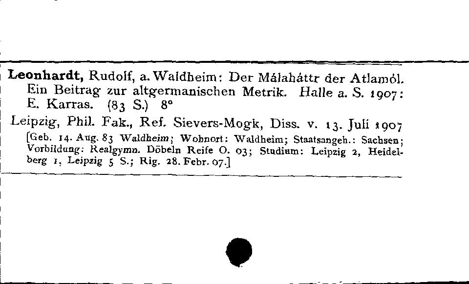 [Katalogkarte Dissertationenkatalog bis 1980]