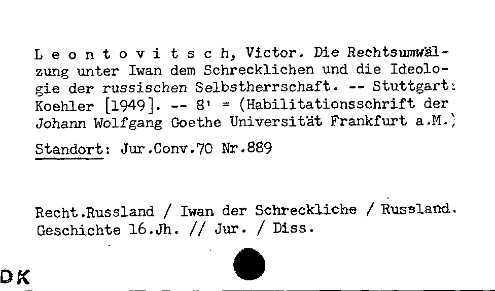 [Katalogkarte Dissertationenkatalog bis 1980]