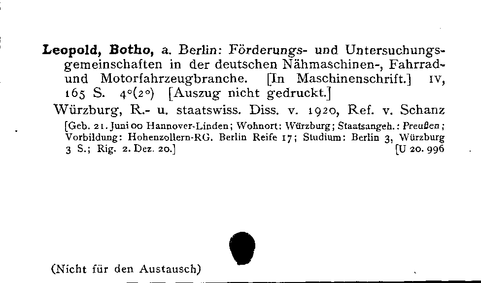 [Katalogkarte Dissertationenkatalog bis 1980]