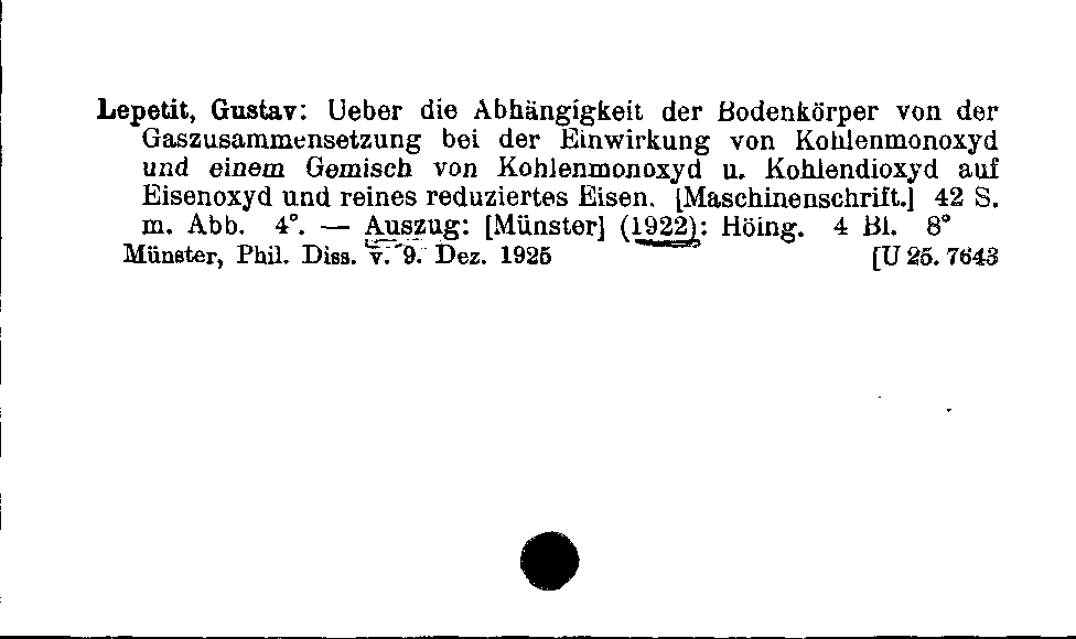 [Katalogkarte Dissertationenkatalog bis 1980]