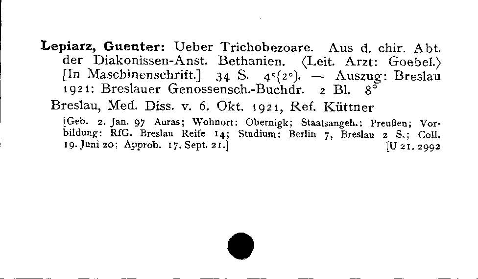 [Katalogkarte Dissertationenkatalog bis 1980]