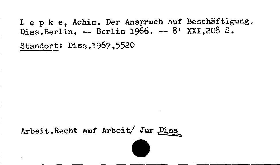 [Katalogkarte Dissertationenkatalog bis 1980]