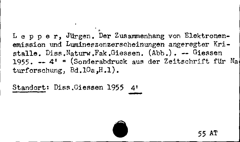 [Katalogkarte Dissertationenkatalog bis 1980]