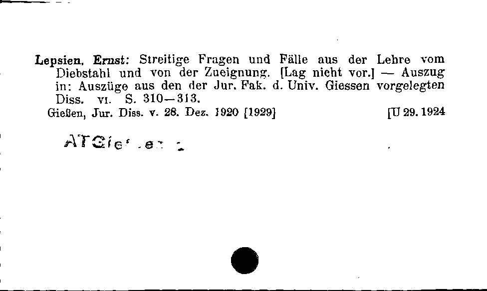 [Katalogkarte Dissertationenkatalog bis 1980]