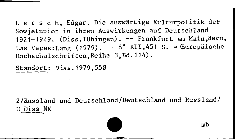 [Katalogkarte Dissertationenkatalog bis 1980]